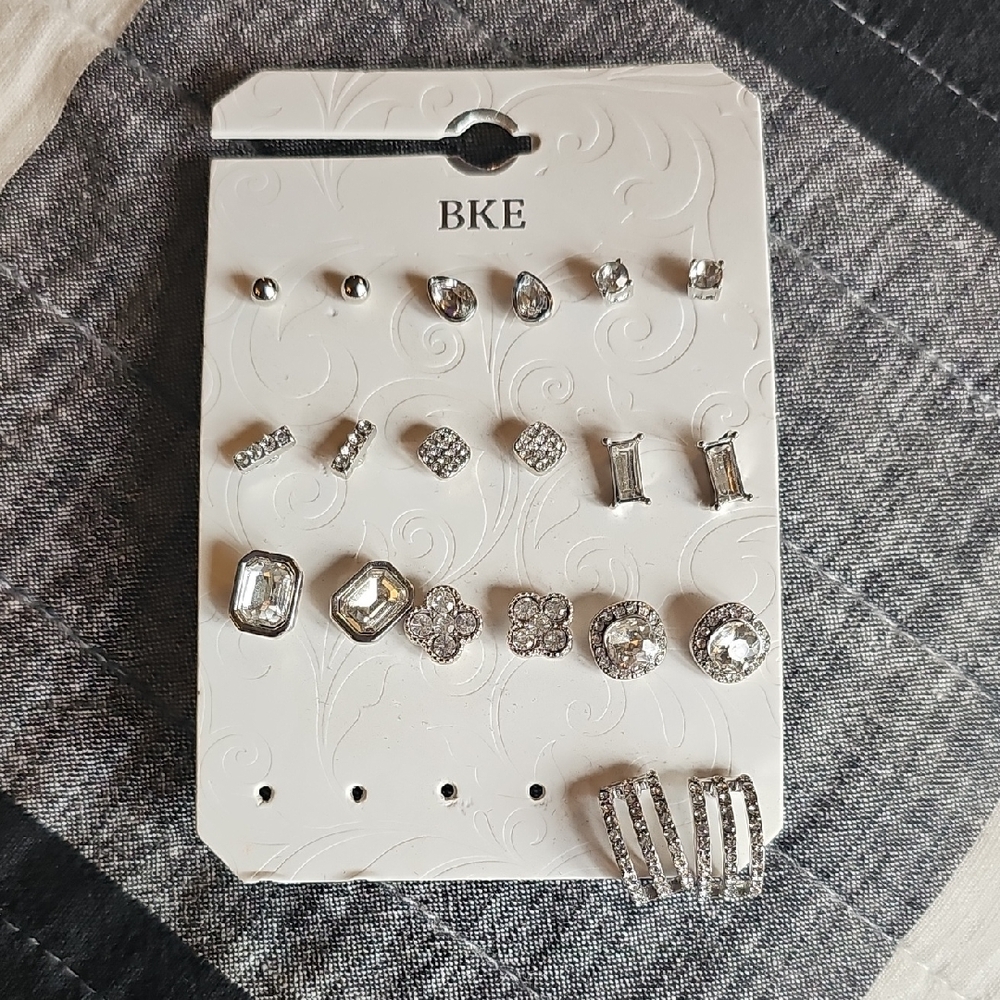 BKE Silver-Tone Crystal Earring Set - Clear/Silver